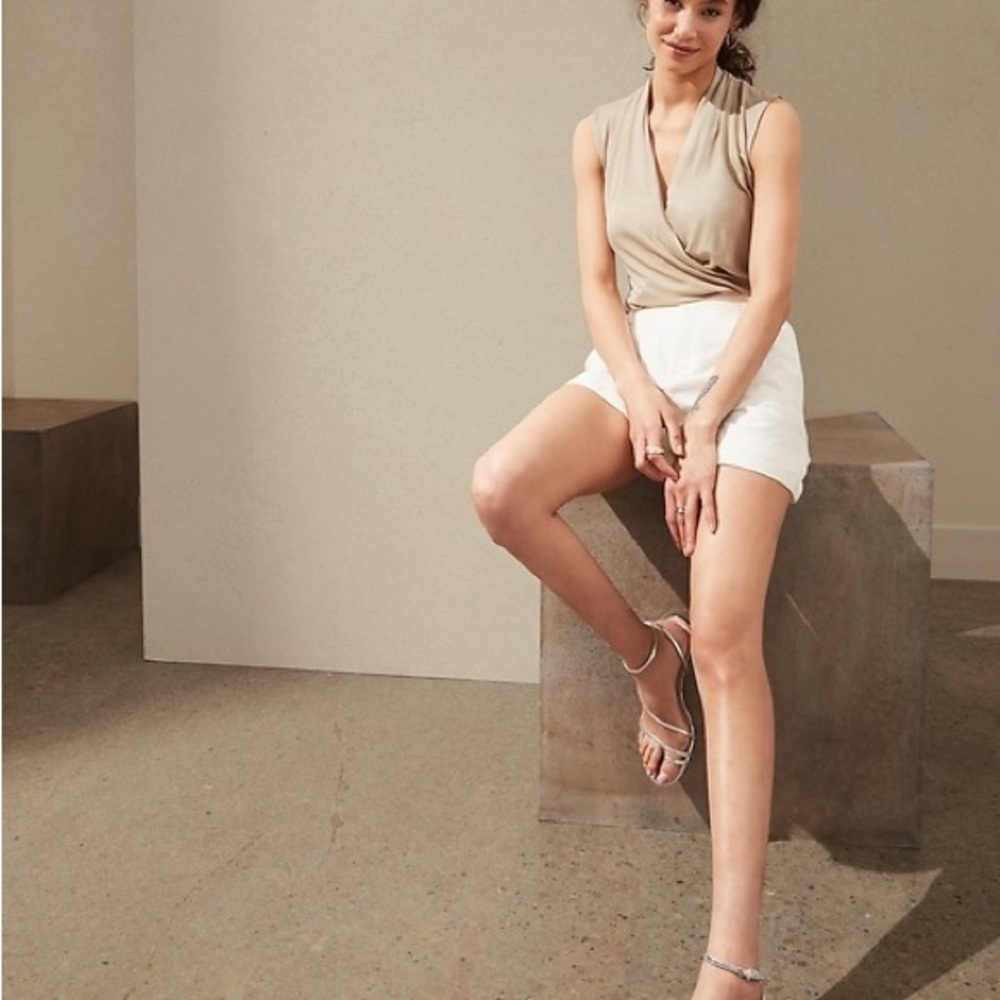 Banana Republic Beige Threadsoft Mock Wrap Top